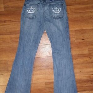 Women's Blue Jeans with Crown Embroidery